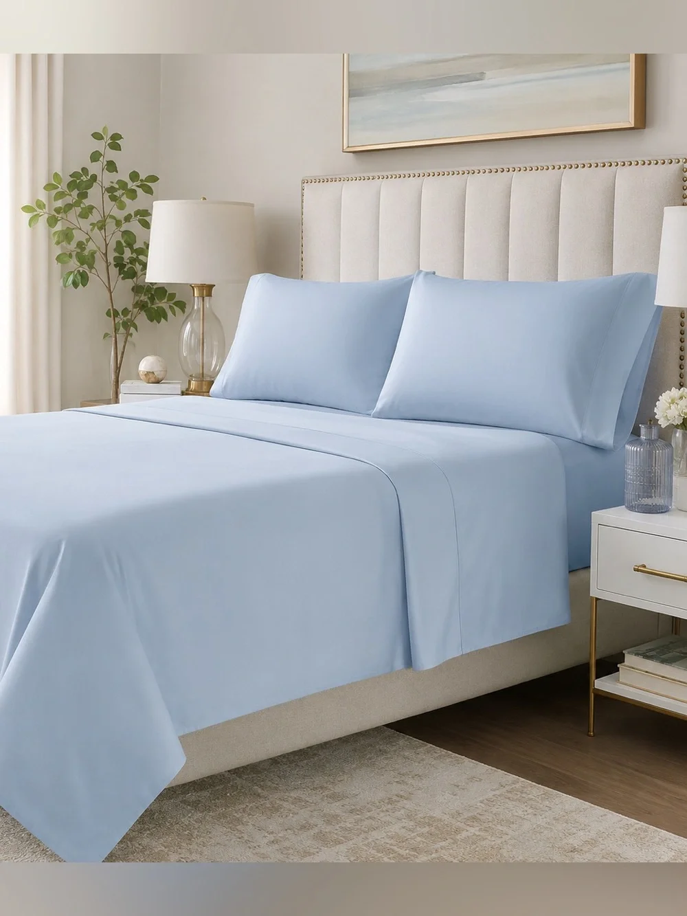 Madison Park Queen Blue 1500 TC Cotton Blend Sheet Set